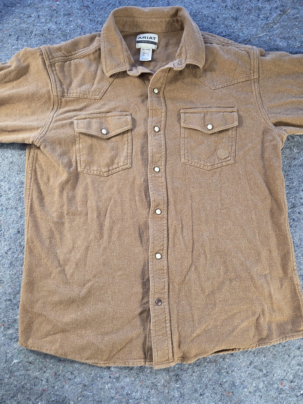 Ariat Retro Fit Men’s Large Brown Western Pearl Snap Shirt Cowboy